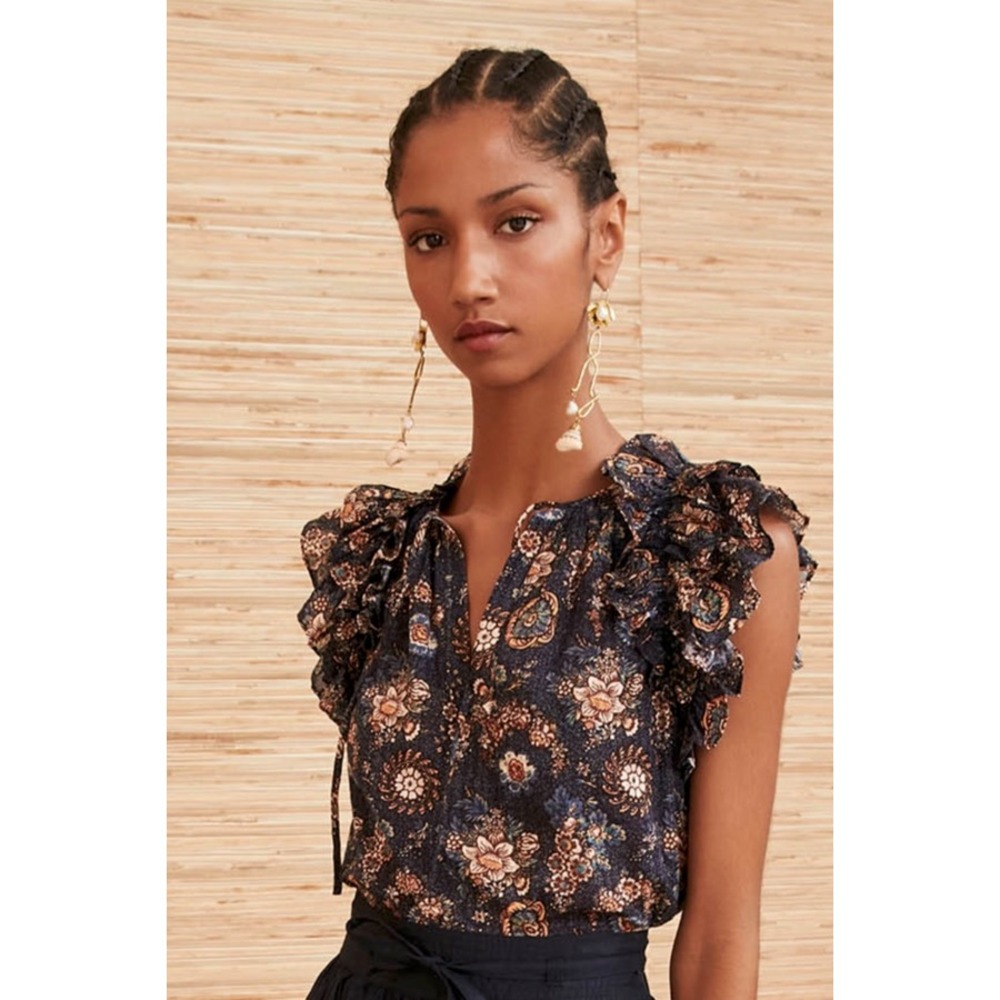 Ulla Johnson Elisa Top Twilight Floral Flutter Sleeve Blouse 2